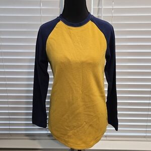 Nautica Womens Yellow and Navy Long Sleeve Tee